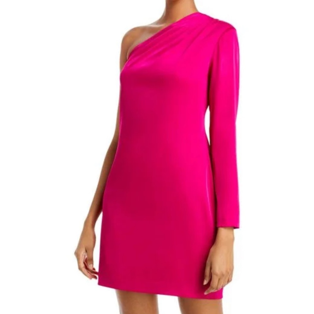 Women's Pink Satin One Shoulder Cocktail And Party Dress - Worn Once